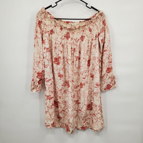 Onehart Floral Off Shoulder Chiffon Blouse 3/4 Sleeve Fall Stretch Large Women - Picture 1 of 11